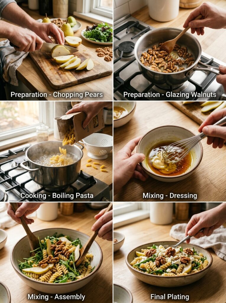 Sweet maple glaze walnut pear pasta salad 14 Cooking walnut pear pasta salad 202606062107