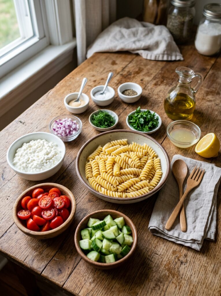 High Protein Cottage Cheese Pasta Salad: A Healthy, Hearty Meal 2 Cottage cheese pasta salad ingre… 202606031847