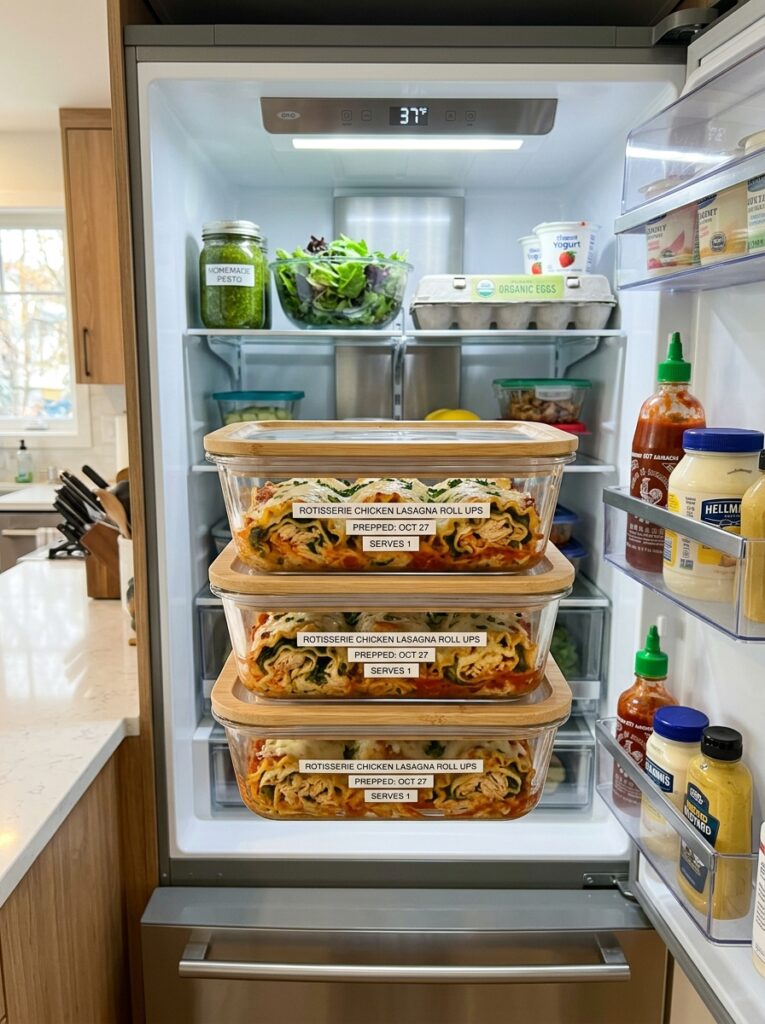 Rotisserie Chicken Lasagna Roll Ups 5 Food storage containers fridge o… 202605291606