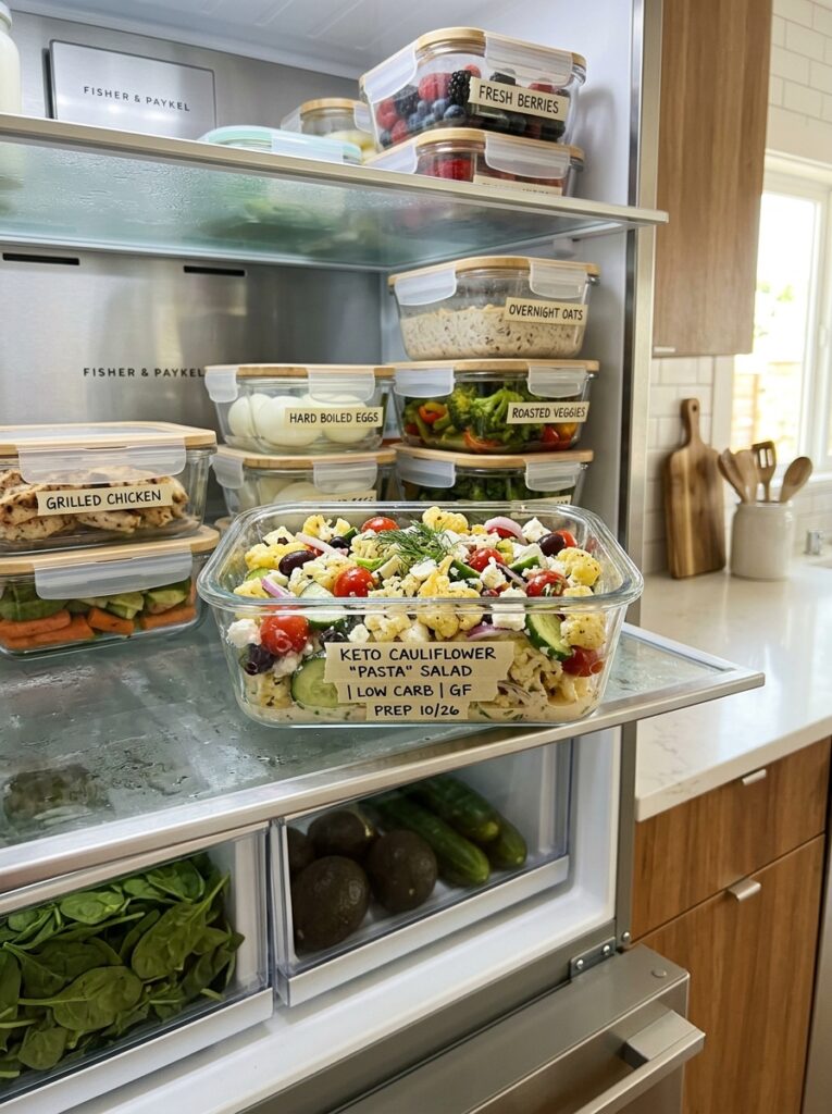 Low Carb Keto Cauliflower Faux Pasta Salad 16 Food storage containers keto pas… 202606031851