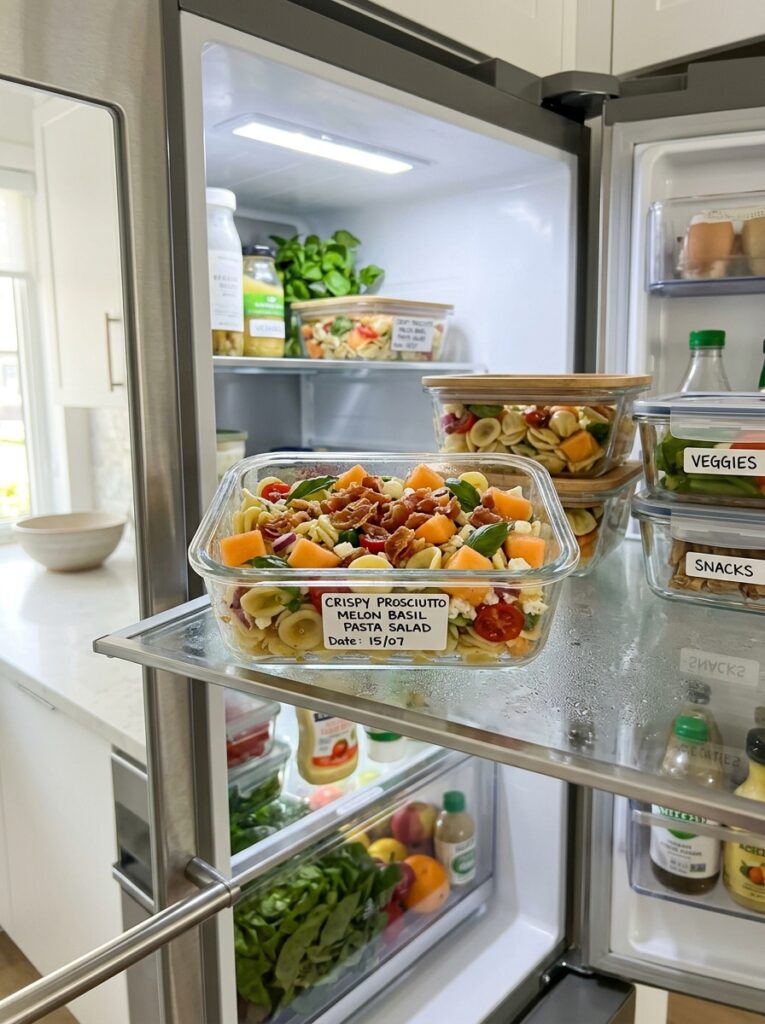 Crispy prosciutto melon basil pasta salad 16 Food storage containers pasta salad 202606051813