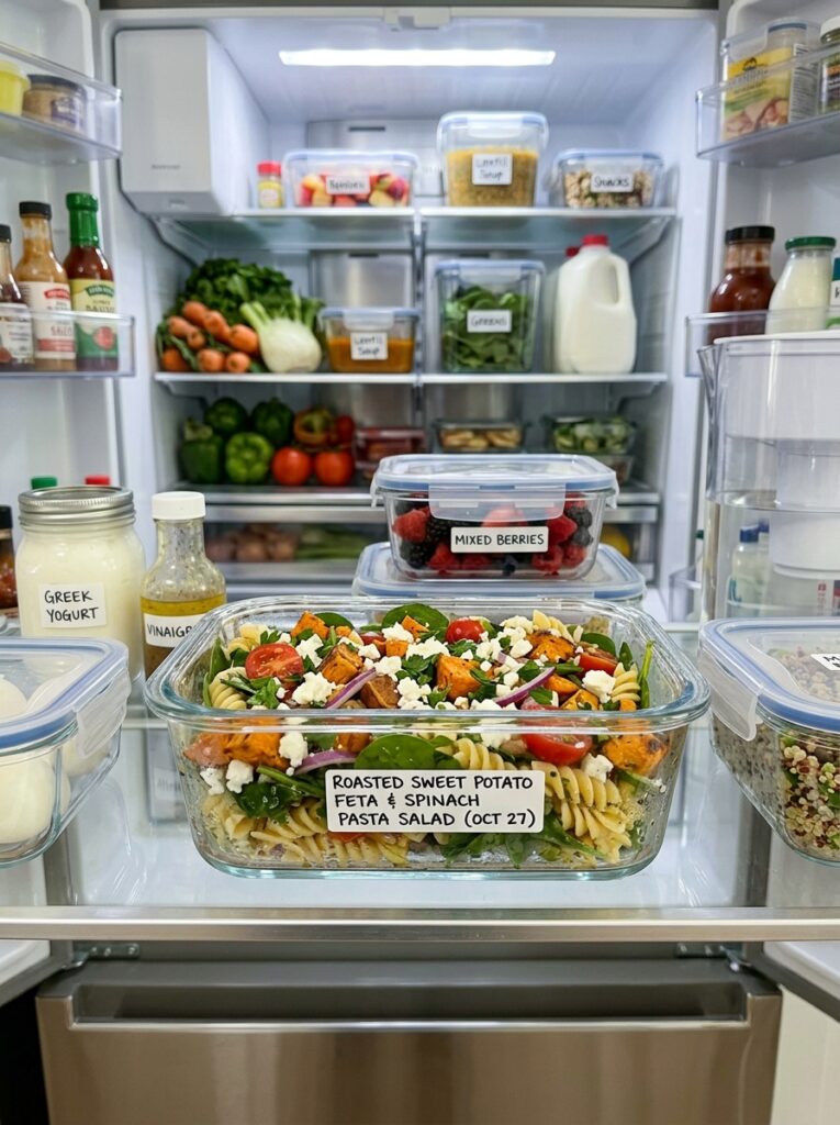 Roasted Sweet Potato Feta Spinach Pasta Salad 16 Food storage containers pasta salad 202606062057