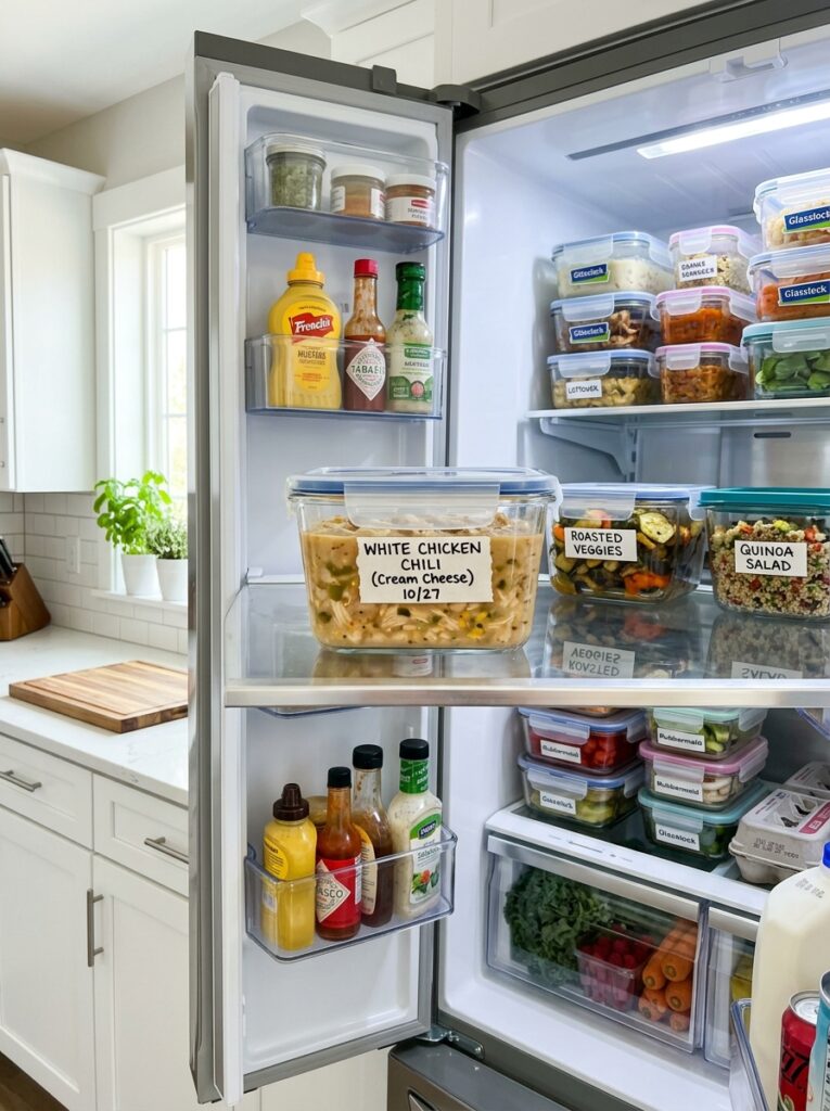 White chicken chili cream cheese 16 Food storage containers with chili 202606072013
