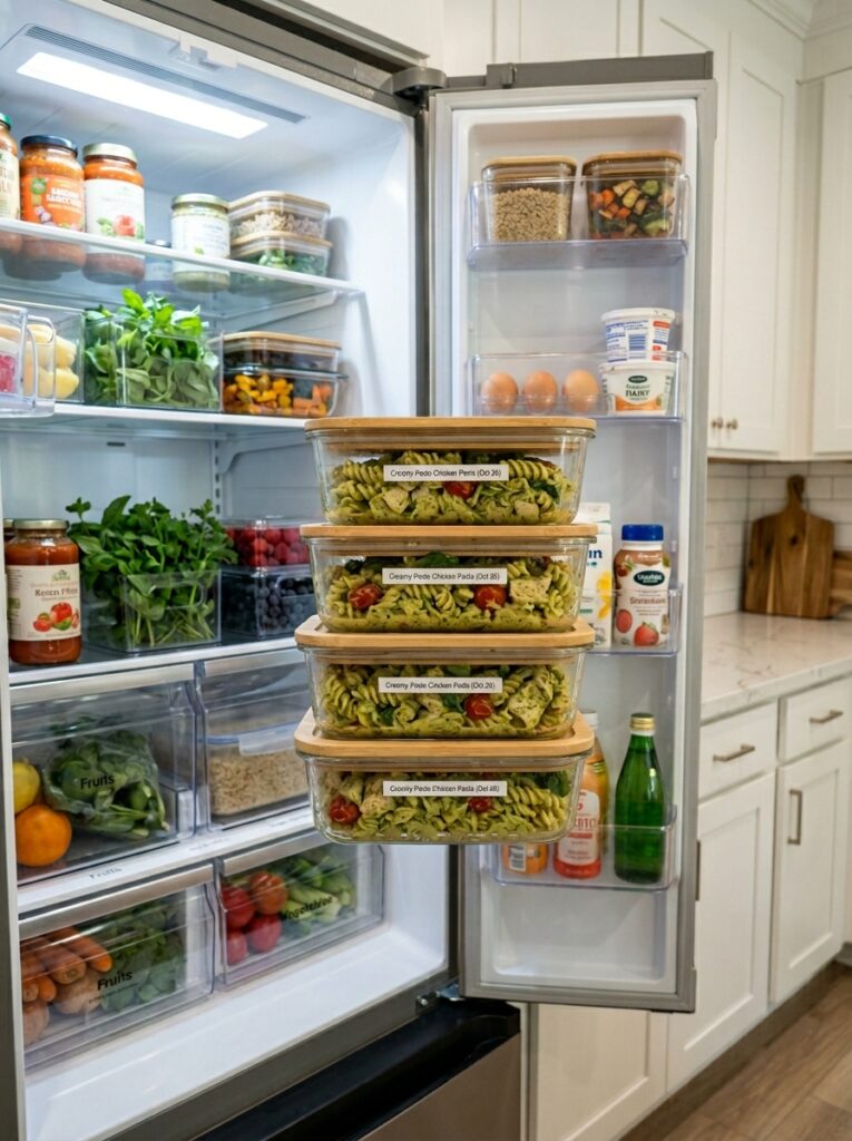 Slow Cooker Creamy Pesto Chicken Pasta 16 Food storage containers with pasta 202605021755