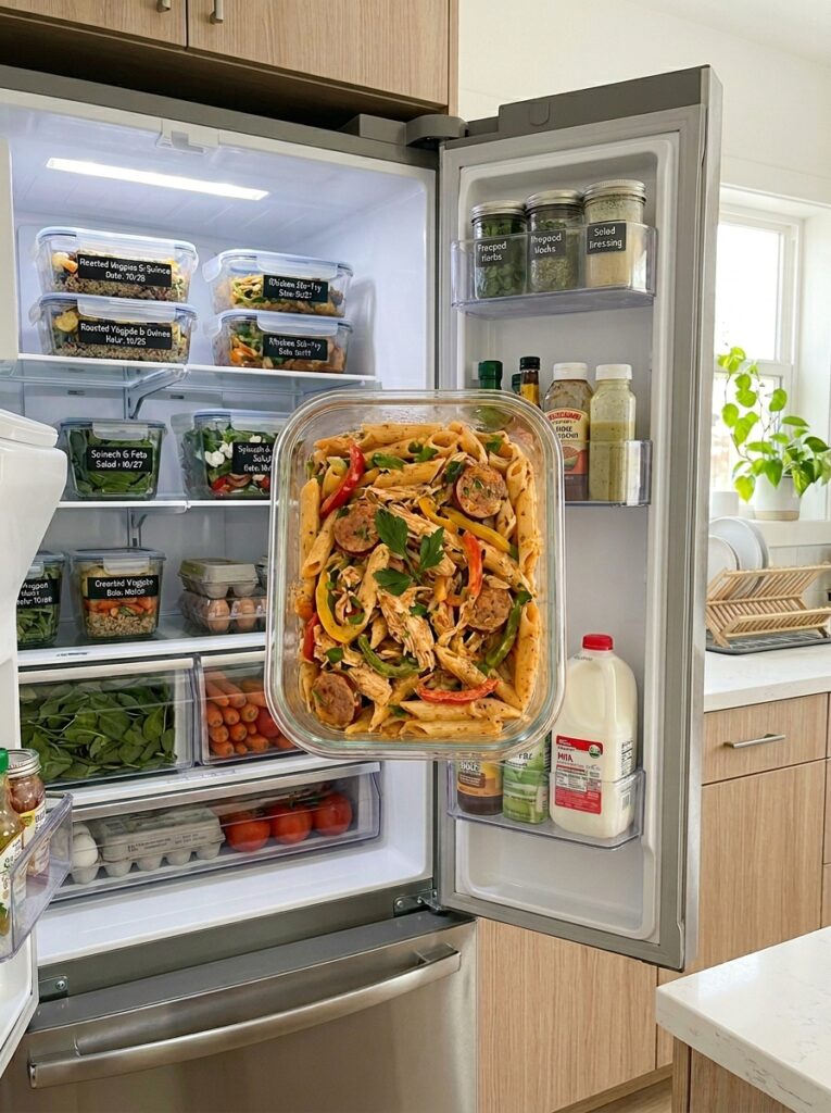 Crockpot Creamy Cajun Chicken Pasta Recipe 16 Food storage containers with pasta 202605190005