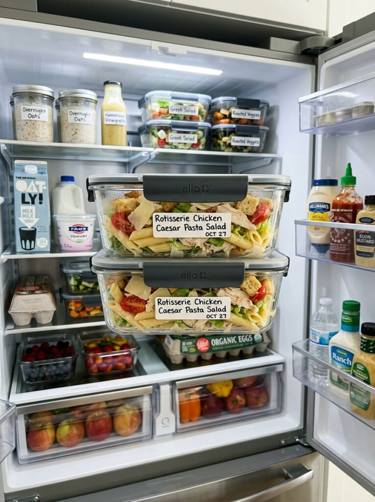 Rotisserie Chicken Caesar Pasta Salad 16 Food storage containers with salad 202606022004