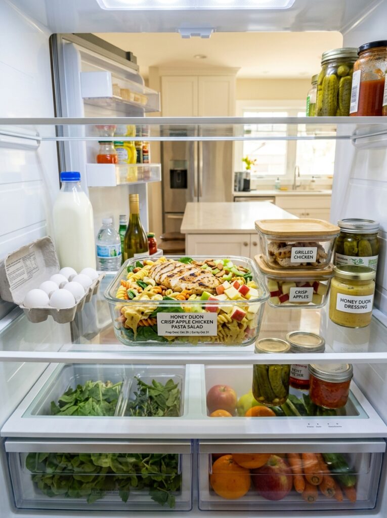 Honey Dijon Crisp Apple Chicken Pasta Salad 16 Food storage containers with salad 202606062039