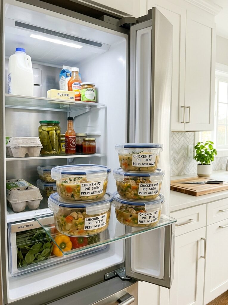 slow cooker chicken pot pie stew 5 Food storage containers with stew 202605052114