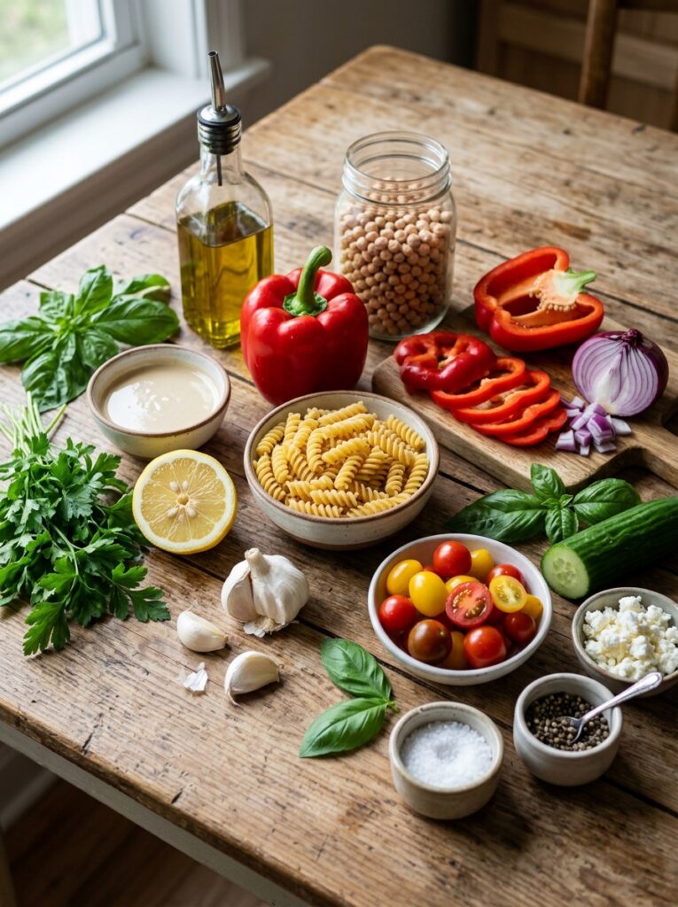 Roasted red pepper hummus pasta salad 13 Fresh ingredients for pasta salad 202606051822