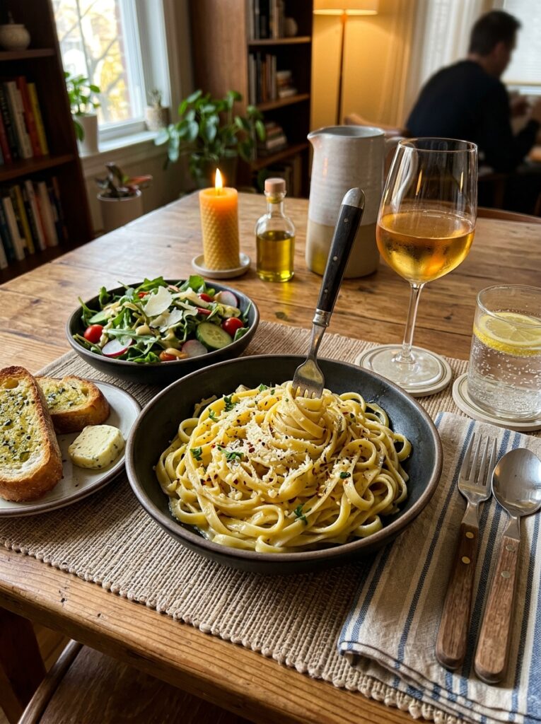 15 Minute Garlic Butter Noodles: Easy Weeknight Comfort 15 Garlic butter noodles dining setup 202606081836