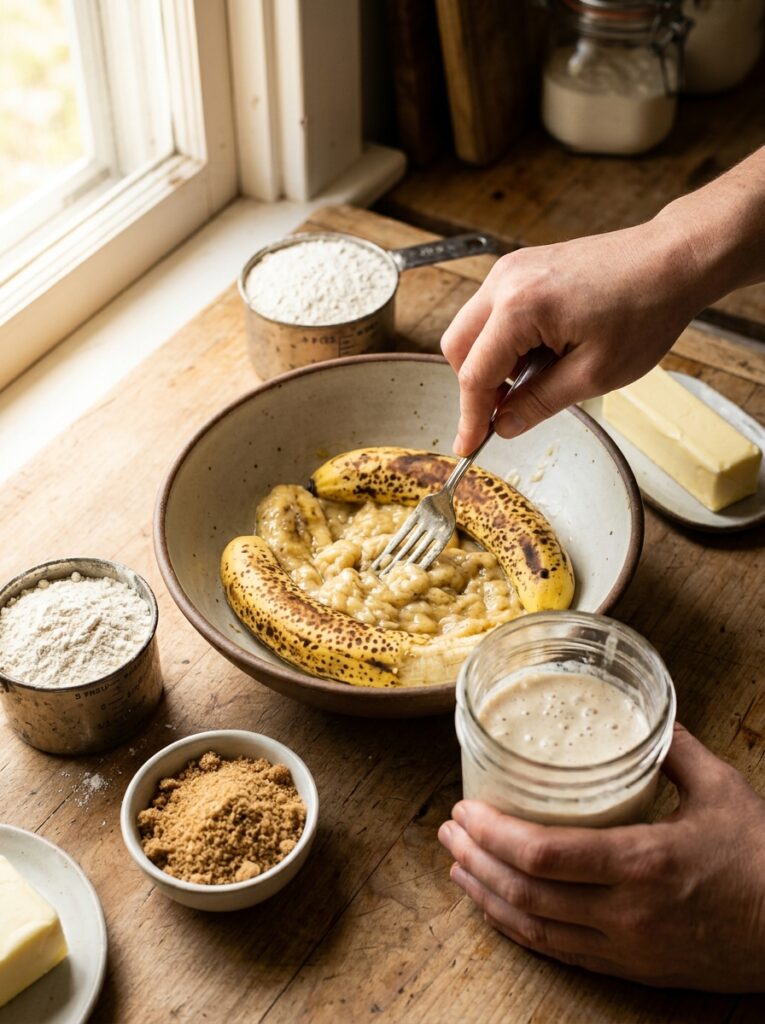 Sourdough discard banana bread moist: The Ultimate Homemade Recipe 14 Hands preparing banana bread ing… 202606112024