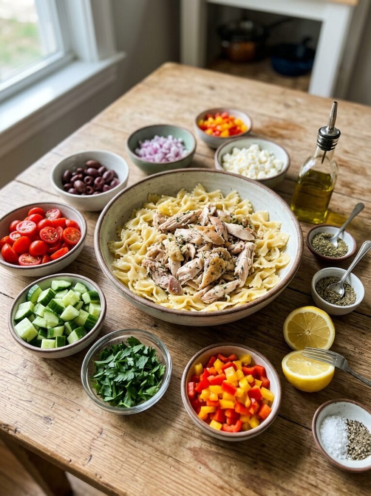 rotisserie chicken mediterranean pasta salad: Easy Flavorful Recipe 13 Ingredients for Mediterranean pa… 202606022022