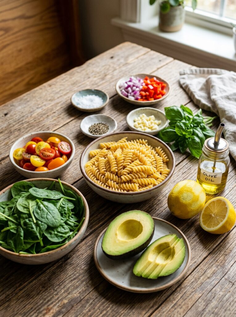 Vegan creamy avocado spinach pasta salad 13 Ingredients for Vegan pasta salad 202606031903