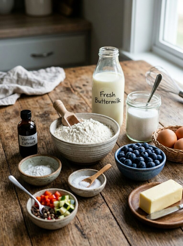 Fluffy Blueberry Buttermilk Pancakes Recipe 13 Ingredients for blueberry pancakes 202606102057
