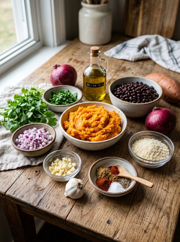 Sweet potato black bean burgers: The Ultimate Homemade Recipe 13 Ingredients for burgers arranged… 202606121527