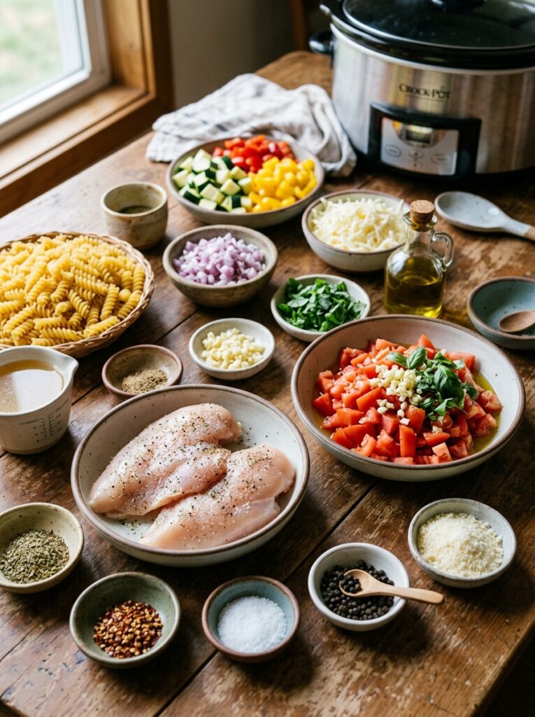 Crockpot Chicken Bruschetta Pasta 13 Ingredients for chicken bruschet… 202605291634