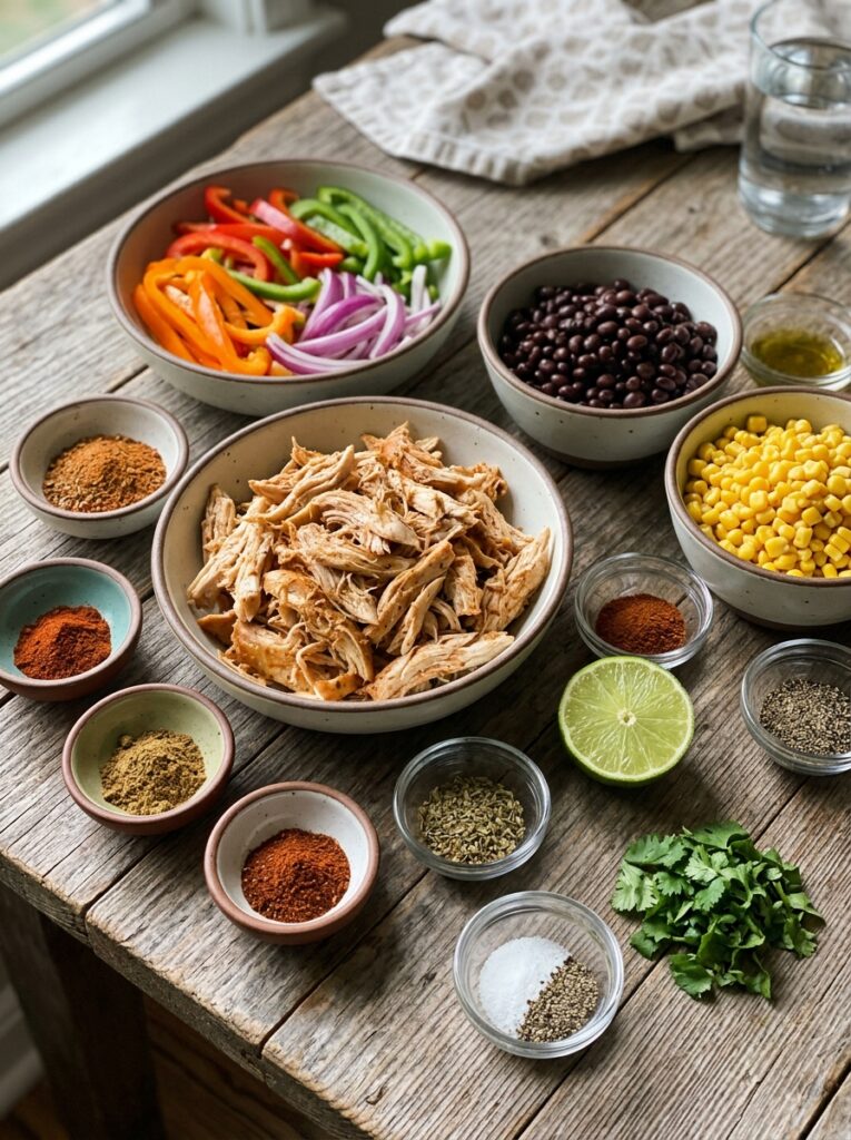 Rotisserie Chicken Fajita Bowls 13 Ingredients for chicken fajita b… 202605021802