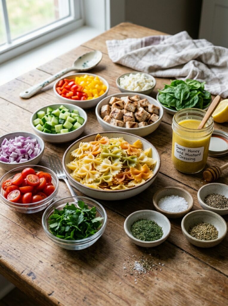 Sweet Honey Gold Mustard Chicken Pasta Salad 13 Ingredients for chicken pasta salad 202606051826