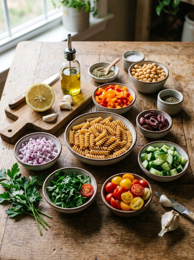 Gluten free chickpea pasta summer salad 13 Ingredients for chickpea pasta s… 202606031909