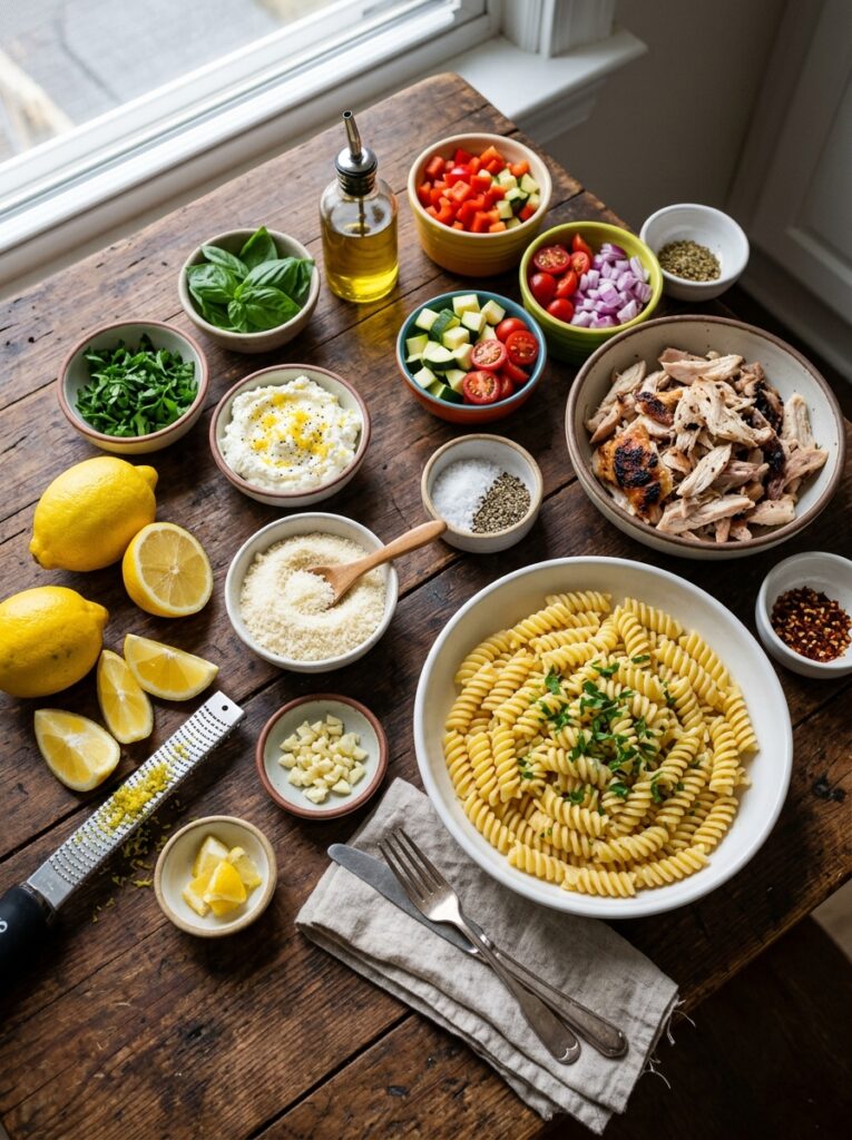 rotisserie chicken lemon ricotta pasta 13 Ingredients for pasta dish 202605302133