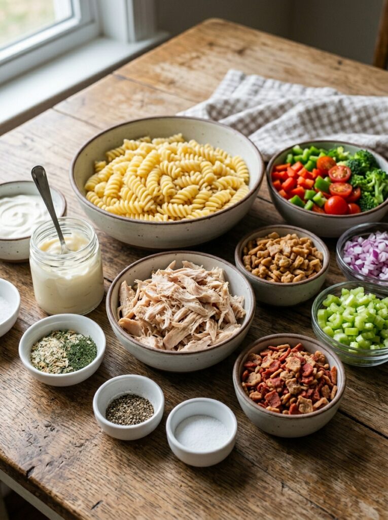 rotisserie chicken bacon ranch pasta salad: The Ultimate Easy Recipe 13 Ingredients for pasta salad 202605311737
