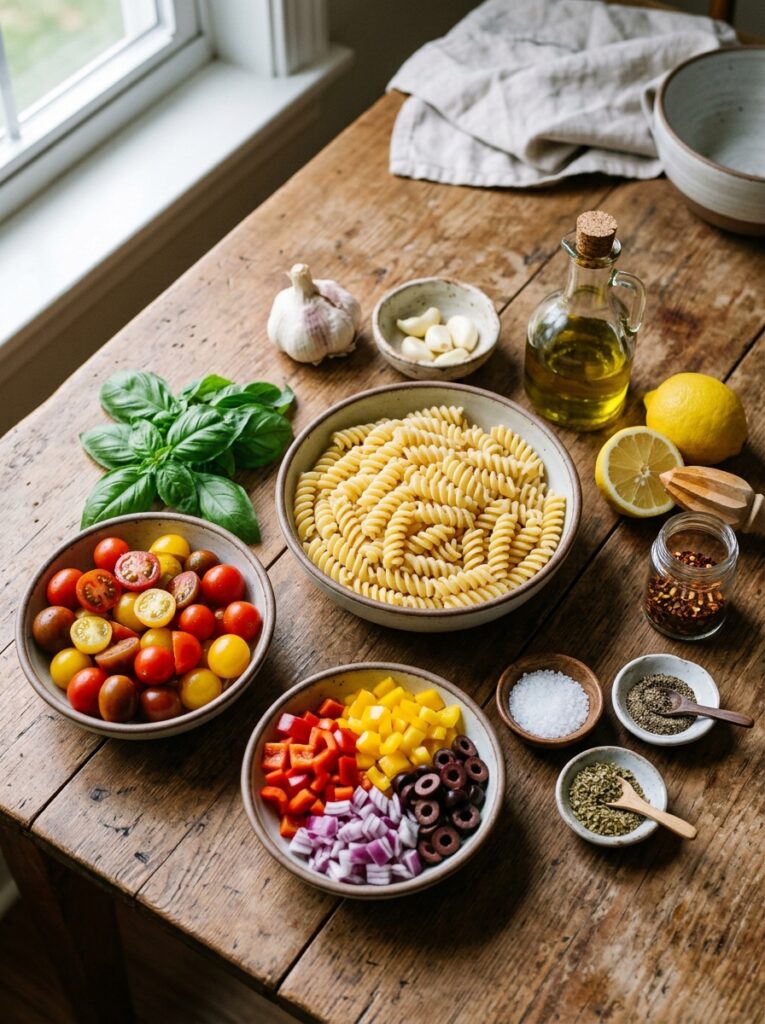 Ingredients for pasta salad 202606041817