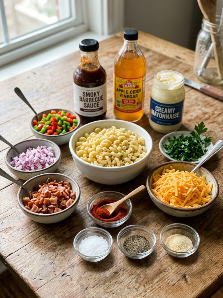 Smoky Barbecue Bacon Cheddar Pasta Salad 13 Ingredients for pasta salad arra… 202606041753