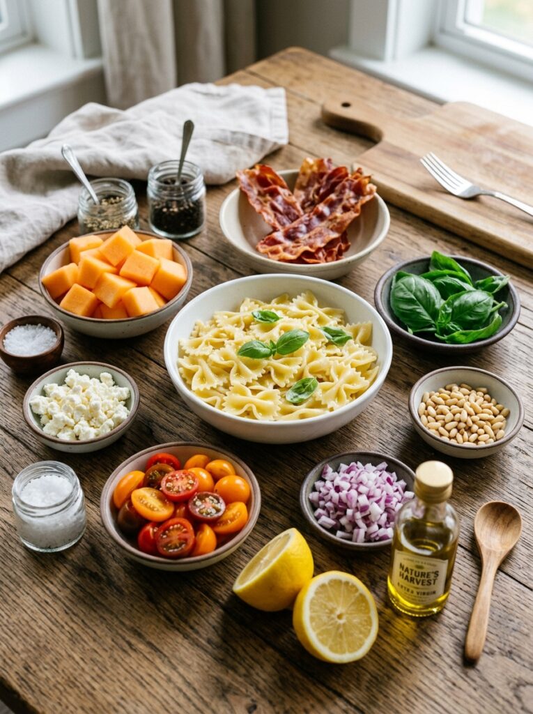 Crispy prosciutto melon basil pasta salad 13 Ingredients for pasta salad arra… 202606051813