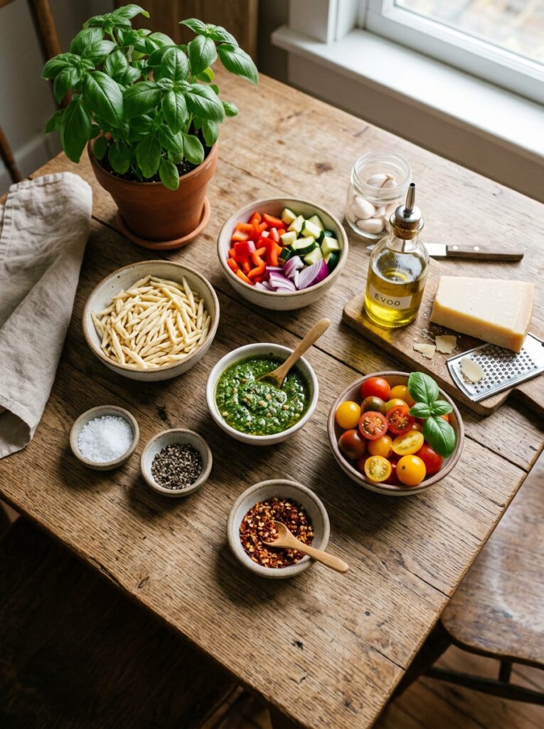 Quick pesto pasta with cherry tomatoes 13 Ingredients for pesto pasta arra… 202606081915