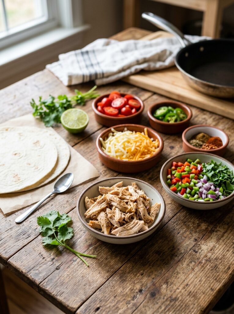 Ingredients for quesadilla on table 202606081908