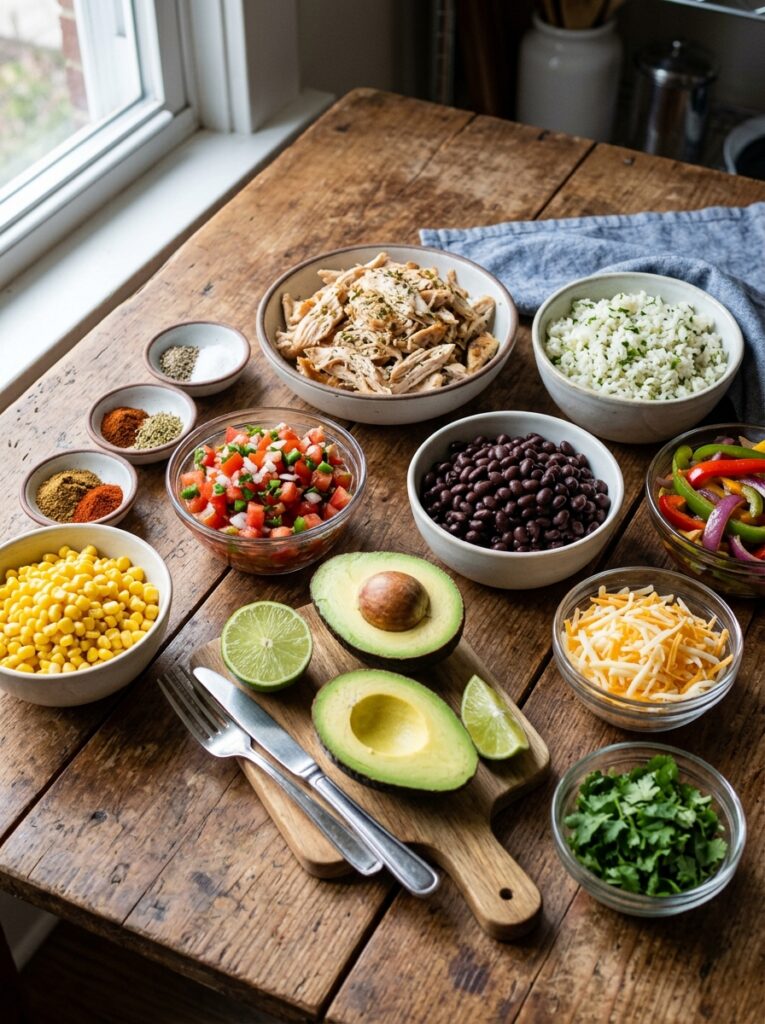 Rotisserie Chicken Burrito Bowls: The Ultimate Quick & Easy Recipe 13 Ingredients for rotisserie chick… 202605032239