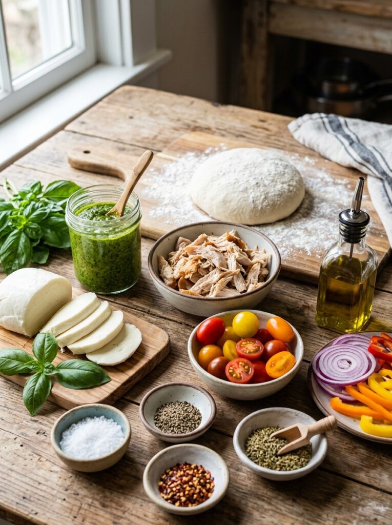 Rotisserie Chicken Pesto Pizza: Easy Homemade Recipe Guide 13 Ingredients for rotisserie chick… 202605182347