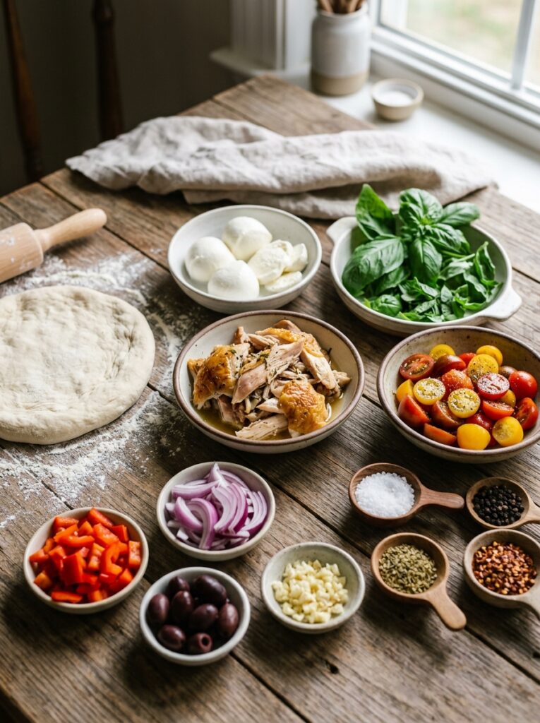 Rotisserie Chicken Caprese Pizza: A Delicious Homemade Recipe 13 Ingredients for rotisserie chick… 202605211334