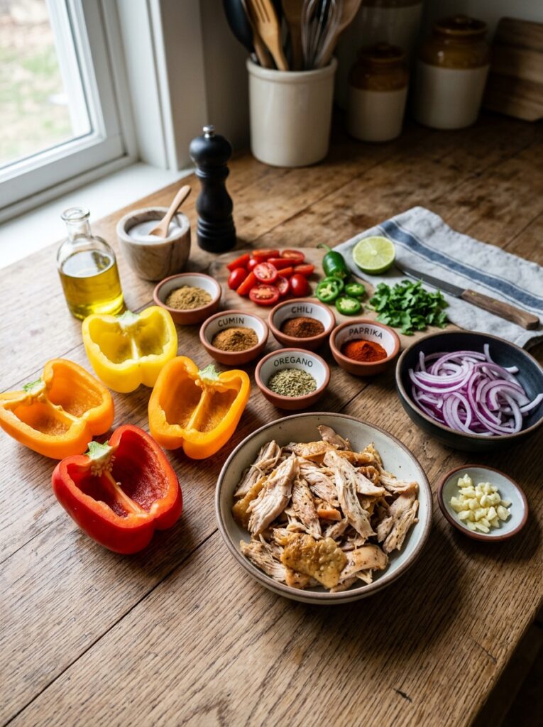 Rotisserie Chicken Fajita Stuffed Peppers 13 Ingredients for stuffed peppers 202605251527