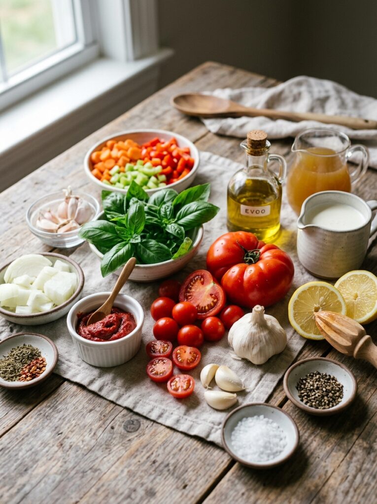 Creamy roasted tomato basil soup 13 Ingredients for tomato basil soup 202606071913