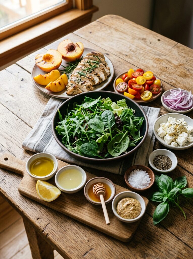 peach grilled chicken salad: Grilled Peach and Chicken Salad with Honey Mustard Dressing 13 Peach grilled chicken salad ingr… 202605291611