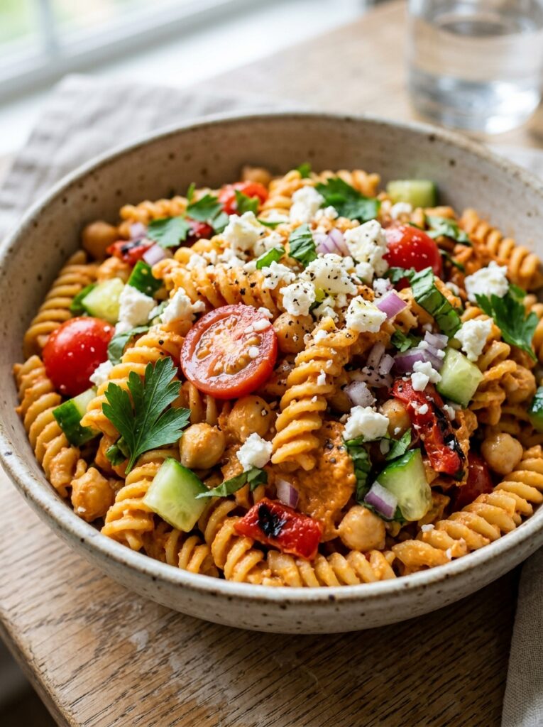 Roasted red pepper hummus pasta salad 12 Roasted red pepper hummus pasta 202606051822