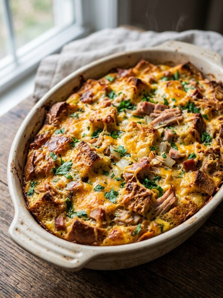 Savory breakfast strata ham cheese 202606102132