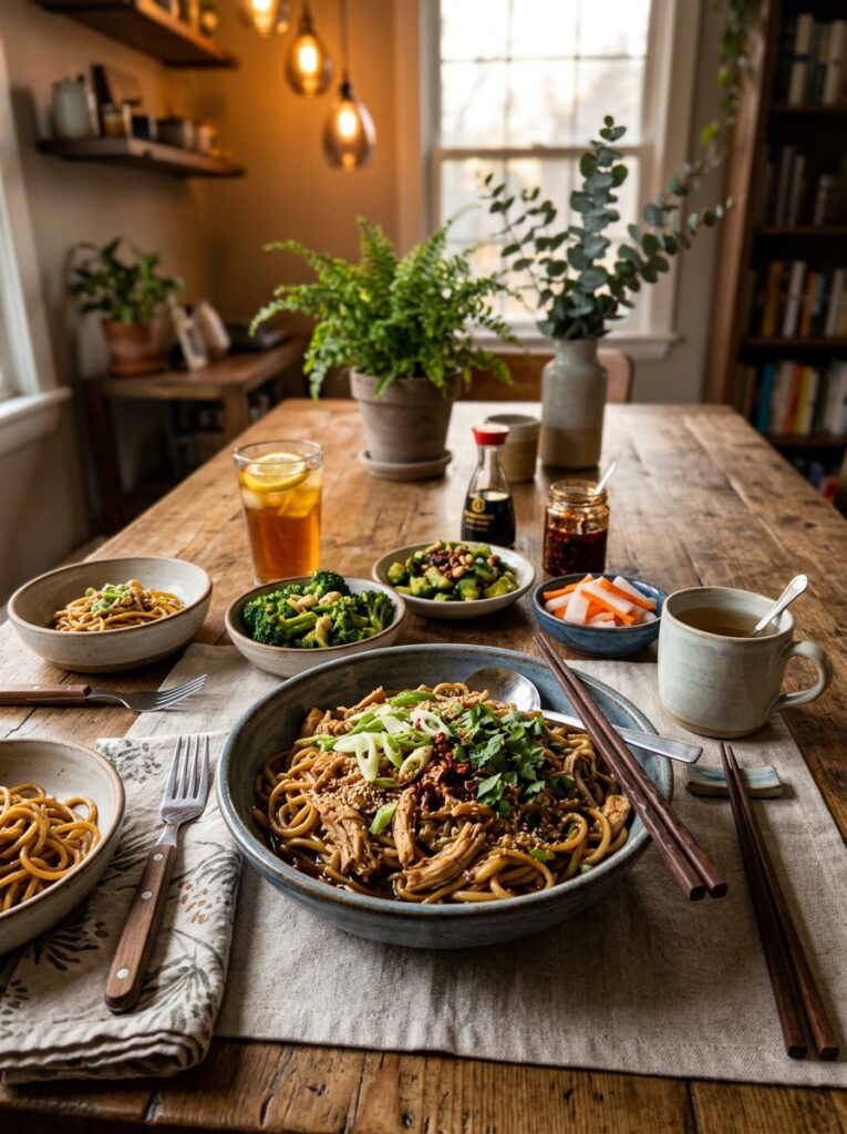 Sesame garlic chicken noodles setup 202605141228