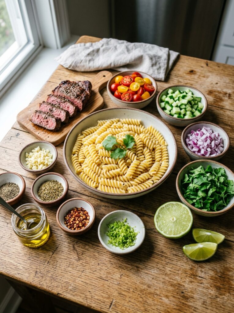 Zesty Lime Cilantro Steak Pasta Salad 2 Steak pasta salad ingredients ar… 202606041813