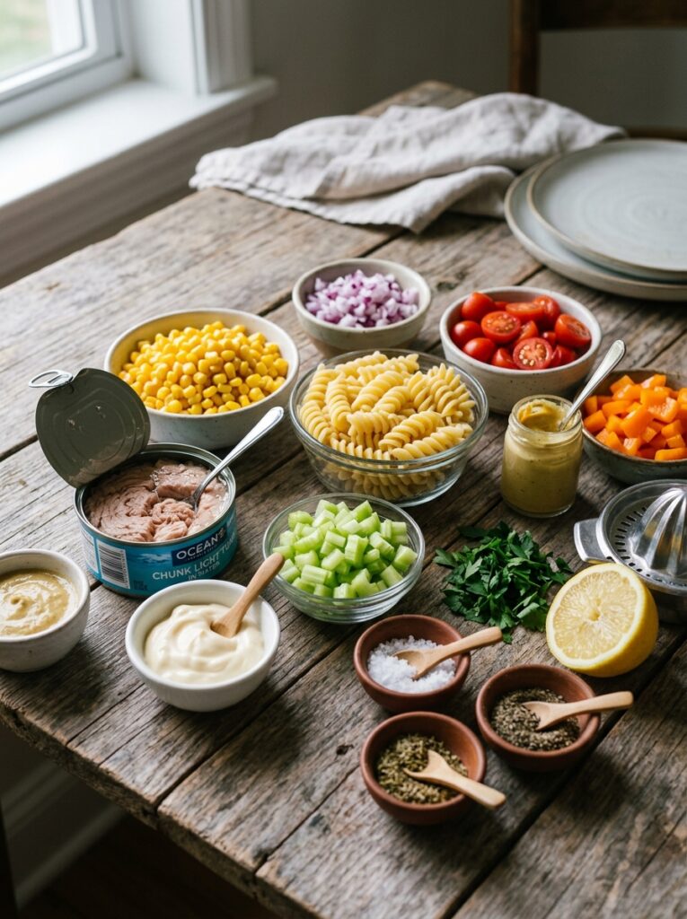 Budget friendly tuna corn pasta salad 2 Tuna corn pasta salad ingredients 202606031926