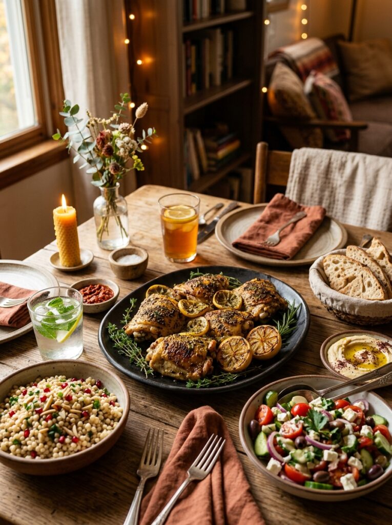 zaatar lemon chicken thighs: Aromatic Mediterranean Dinner 15 Zaatar lemon chicken thighs setup 202605032252